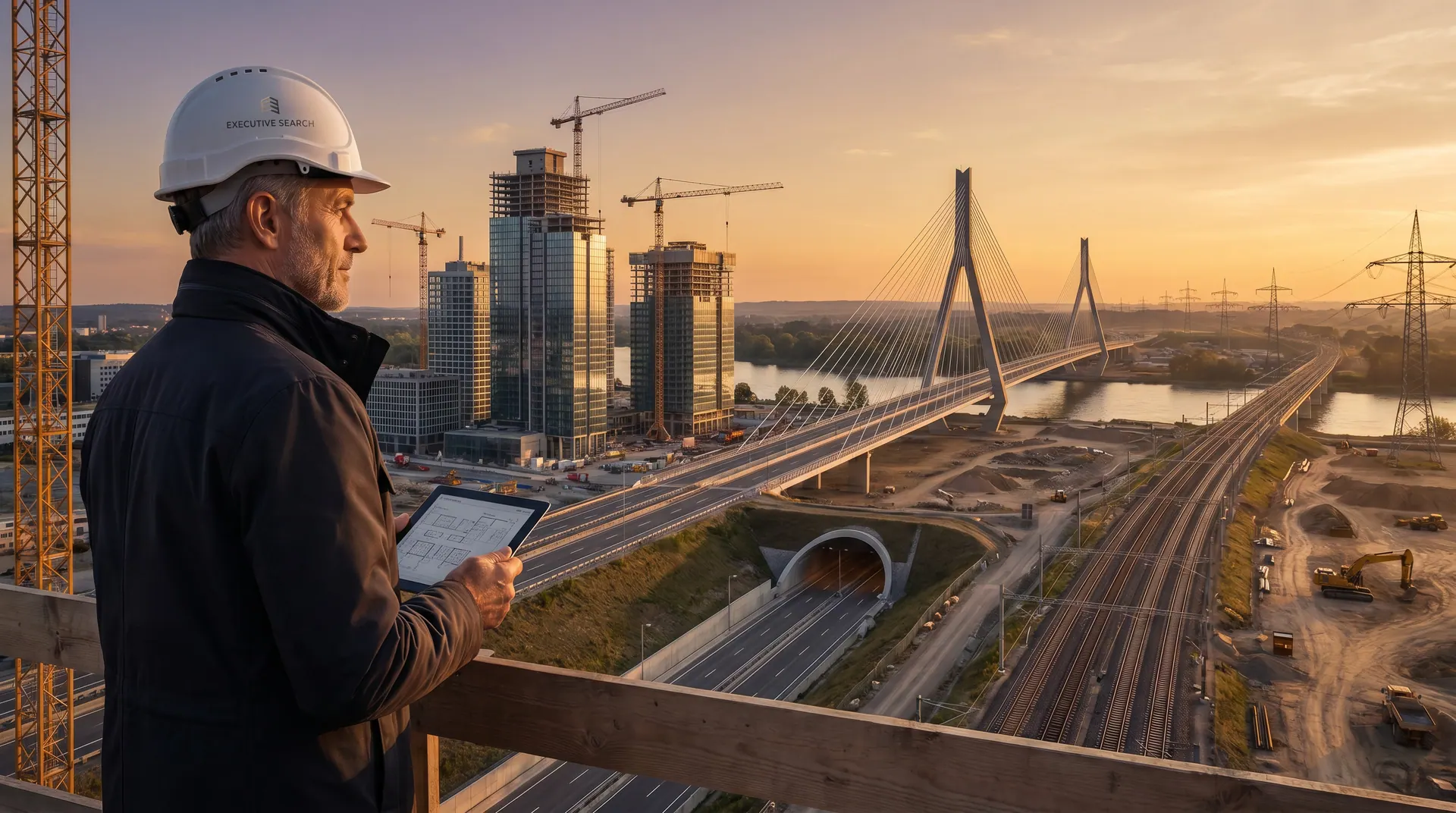 Bauleitung auf der Baustelle (KI-generiertes Symbolbild) — Executive Search & Personalberatung für die Baubranche