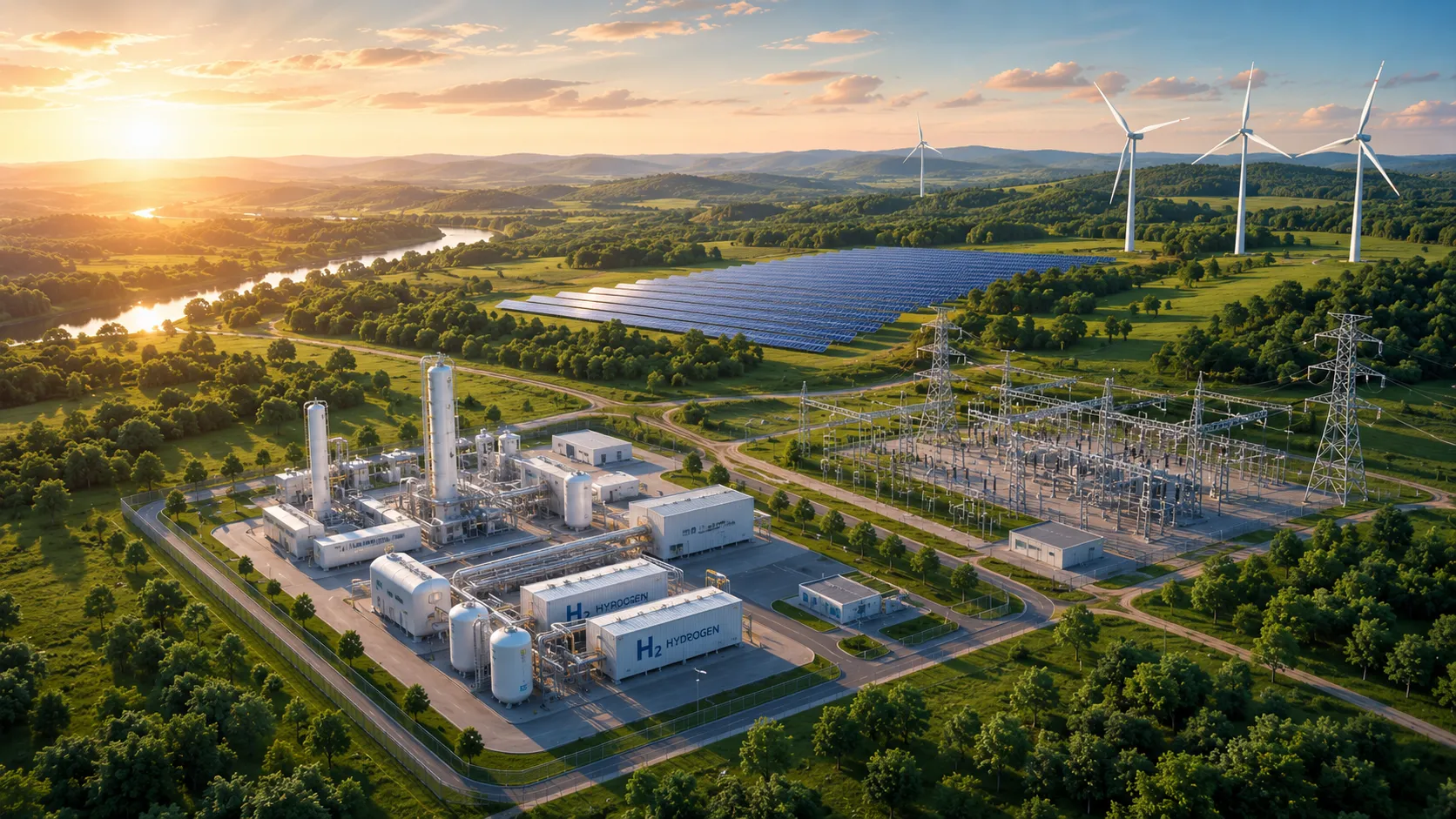 Wasserstoffanlage, Umspannwerk, Solarpark und Windräder — Headhunter Erneuerbare Energien