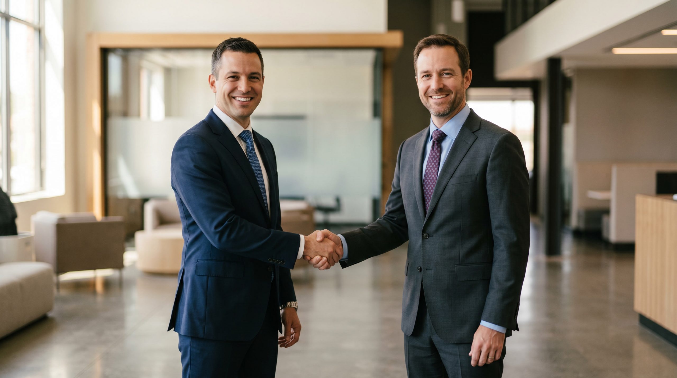 Zwei Business-Professionals beim Handshake — Executive Search für Geschäftsführer
