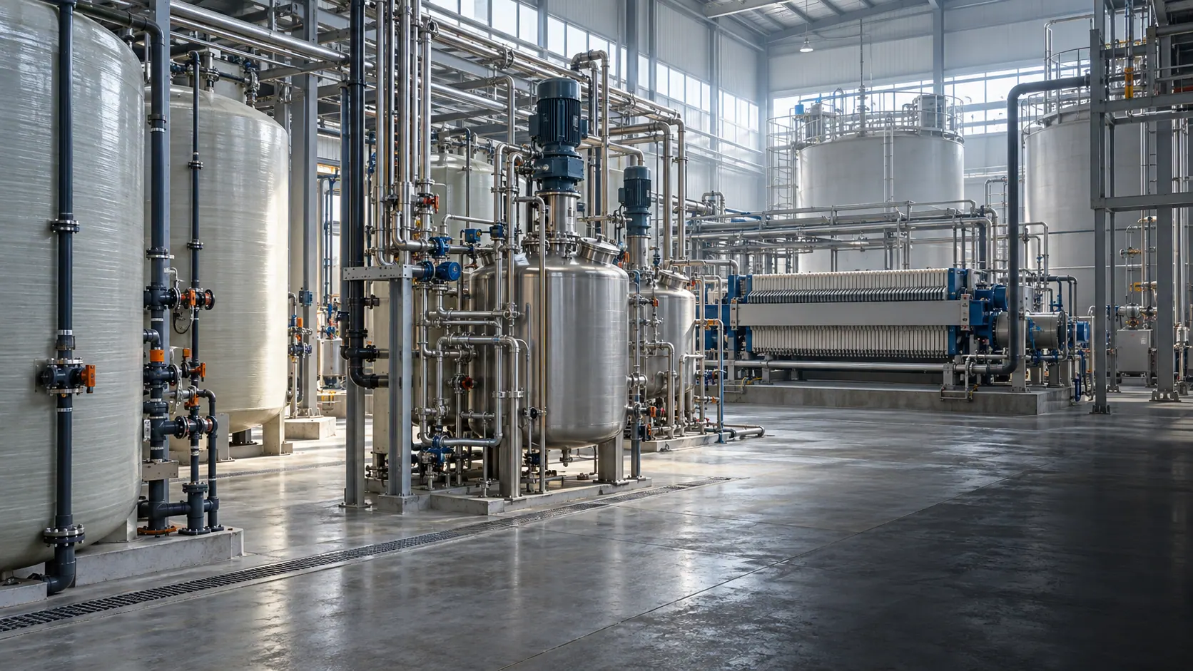 Headhunter Kreislaufwirtschaft — Anlage zur Phosphorrückgewinnung aus Klärschlammasche mit Reaktoren und Filterpresse (KI-generiertes Symbolbild)